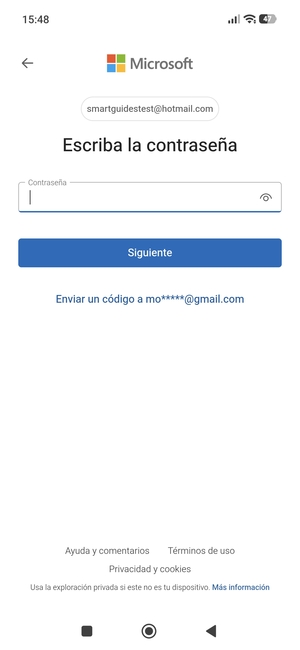 Introduzca su contraseña de Hotmail y seleccione Siguiente