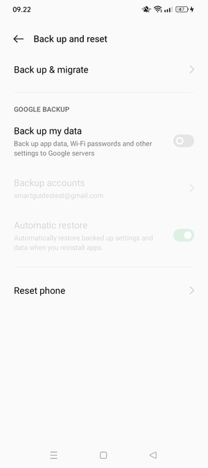 Turn on Back up my data