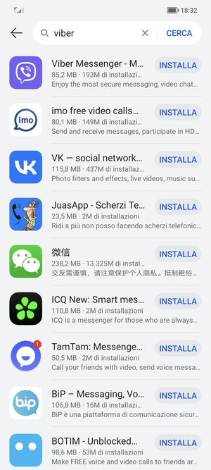 Seleziona l'applicazione