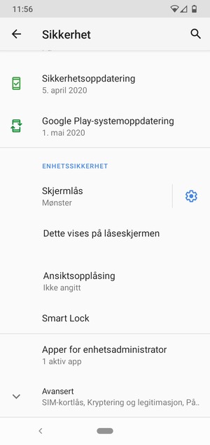 For å bytte PIN-koden til SIM-kortet, bla til og velg Avansert