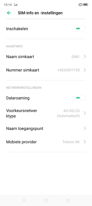 Schakel Dataroaming in of uit