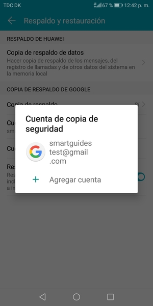 Seleccione su cuenta de copia de seguridad