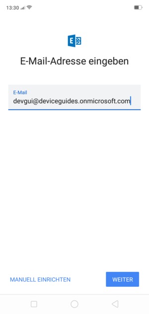 Geben Sie Ihre E-Mail-Adresse ein und wählen Sie MANUell EINRICHTEN