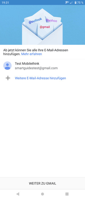 Wählen Sie WEITER ZU  GMAIL