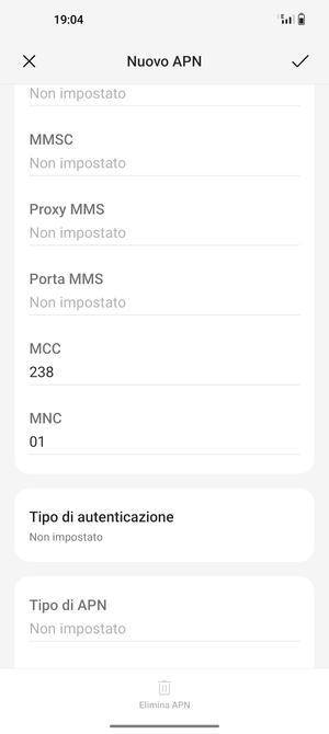 Scorri verso il basso e inserisci le informazioni degli MMS