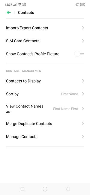 Select SIM Card Contacts