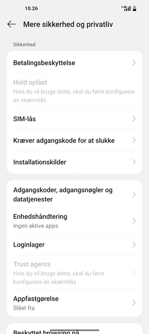 Scroll til og vælg SIM-lås