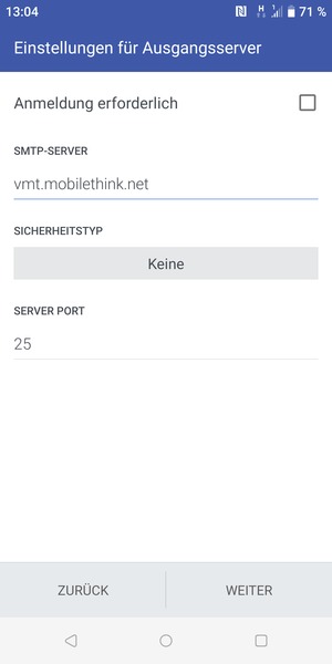 Schalten Sie Anmeldung erforderlich aus und wählen Sie WEITER