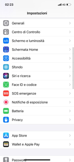 Torna al menu Impostazioni e seleziona Batteria