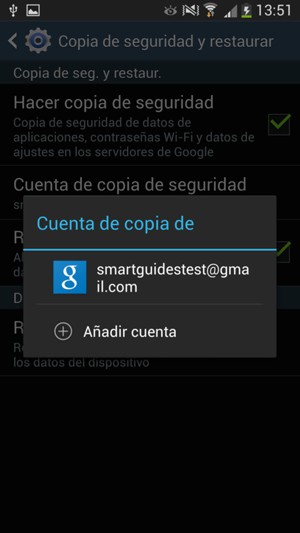 Seleccione su cuenta de copia de seguridad