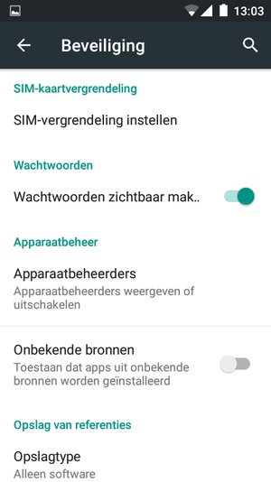Om de pin voor de simkaart te wijzigen, keert u terug naar het menu Beveiliging en selecteert u SIM-vergrendeling instellen