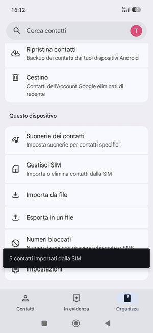 I tuoi contatti verranno salvati sul tuo account Google, e salvati sul tuo telefono la prossima volta che Google sarà sincronizzato.