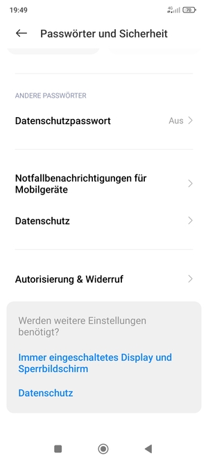 Scrollen Sie und wählen Sie Datenschutz