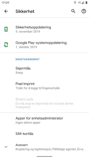 For å aktivere skjermlåsen, gå til Sikkerhet-menyen og velg Skjermlås