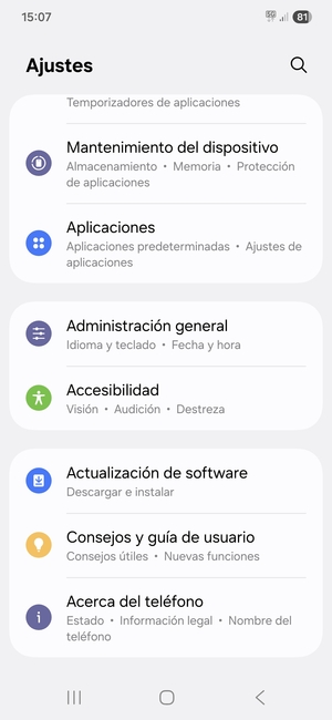 Desplácese y seleccione Actualización de software