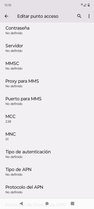 Desplácese hacia abajo e introduzca la información de Internet