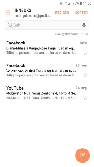 Gmail er klar til bruk