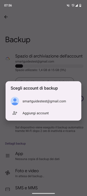Seleziona il tuo account di backup