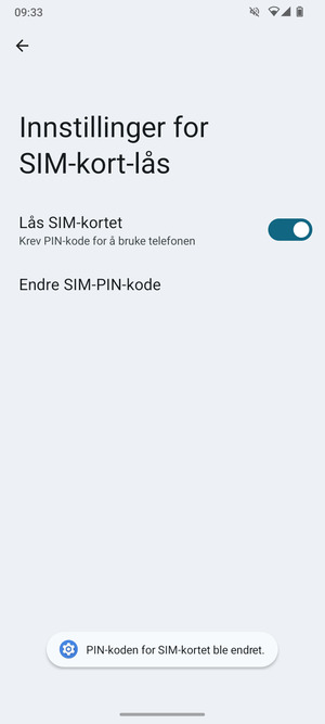 Din PIN-kode for SIM-kort er endret