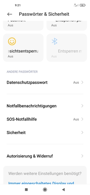 Scrollen Sie und wählen Sie Sicherheit