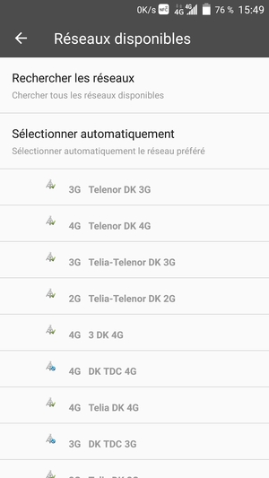 Sélectionnez un opérateur réseau dans la liste