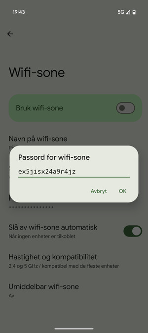Skriv inn et Wi-Fi hotspot-passord på minst 8 tegn og velg OK