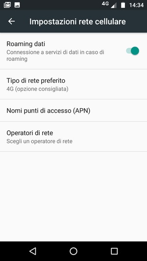 Attiva o disattiva Roaming dati