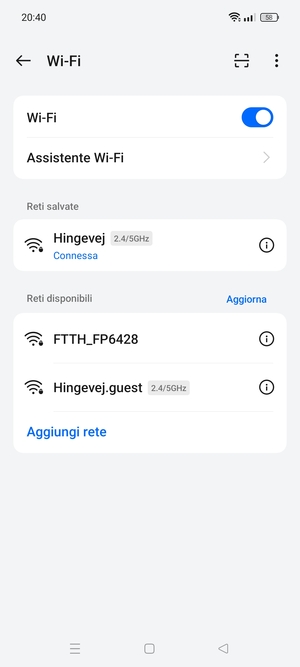 Ora sei connesso alla rete Wi-Fi