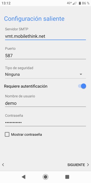Introduzca la dirección de servidor saliente