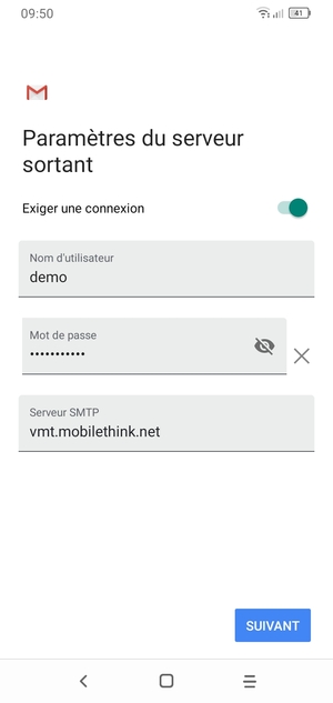 Saisissez l'adresse du serveur sortant