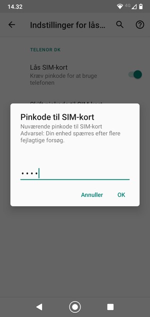 Indtast Gammel pinkode til SIM-kort og vælg OK