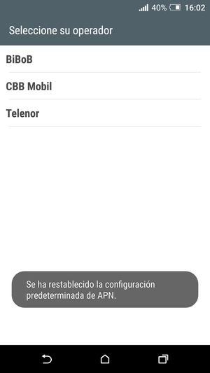 El teléfono se reiniciará con la configuración predeterminada de Internet y MMS.