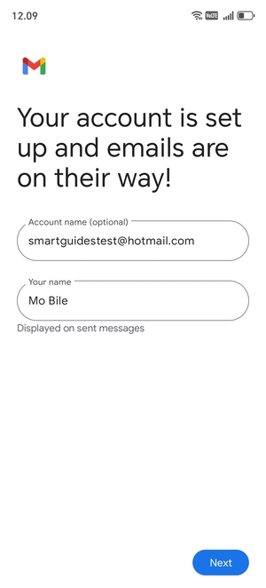 Give your account a name and enter your name. Select Next