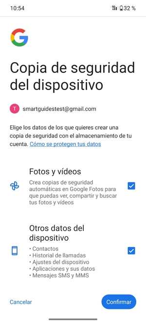 Seleccione la opciones deseada y seleccione Confirmar