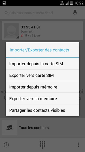 Sélectionnez Importer depuis la carte SIM