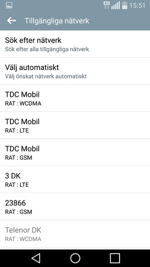 Välj en nätverksoperatör från listan
