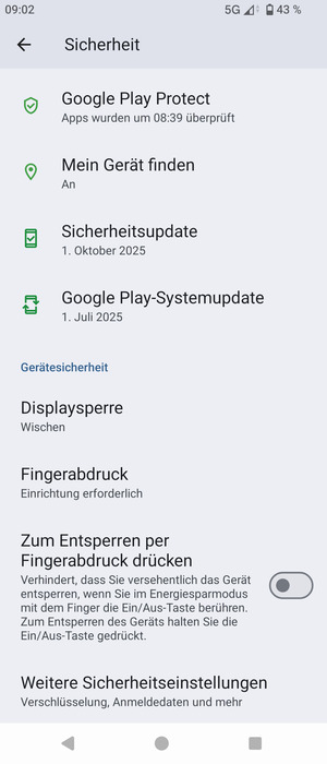 Um die PIN für die SIM-Karte zu wechseln, gehen Sie zum Sicherheit Menü zurück und wählen Sie Weitere Sicherheitseinstellungen