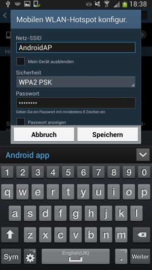 Geben Sie ein Passwort mit mindestens 8 Zeichen ein und wählen Sie Speichern