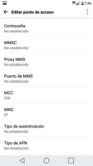 Desplácese hacia abajo e introduzca la información MMS