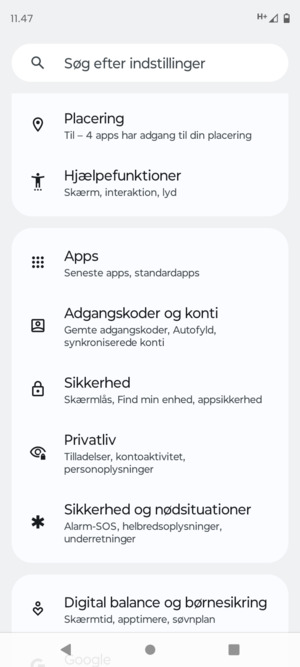 Scroll til og vælg Sikkerhed
