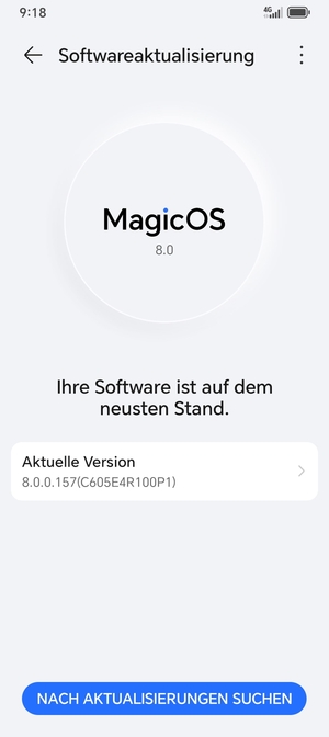 Falls Ihr Handy aktualisiert ist, wird Ihnen der folgende Bildschirm angezeigt
