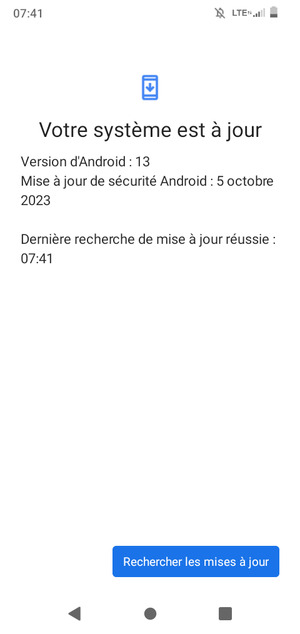 Si votre téléphone est à jour, vous verrez l'écran suivant