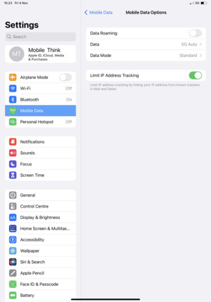Set Data Roaming to ON or OFF