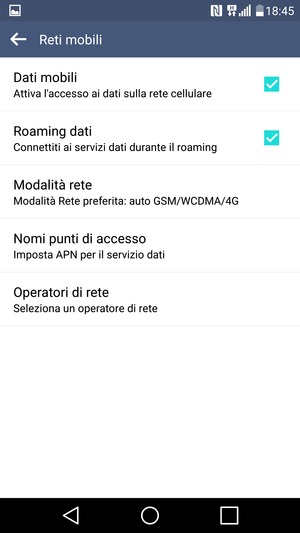 Attiva o disattiva Roaming dati