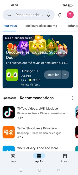Sélectionnez la barre de Recherche