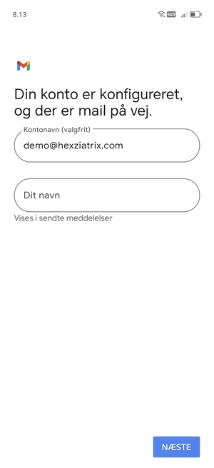 Giv din konto et navn og indtast dit navn. Vælg NÆSTE