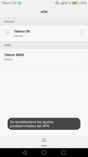 El teléfono se reiniciará con la configuración predeterminada de Internet y MMS