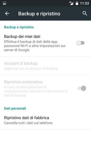 Attiva Backup dei miei dati