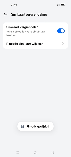 Uw Pincode voor simkaart is gewijzigd