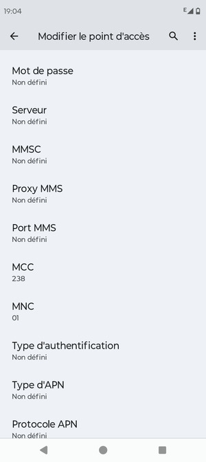 Faites défiler vers le bas et saisissez les informations Internet